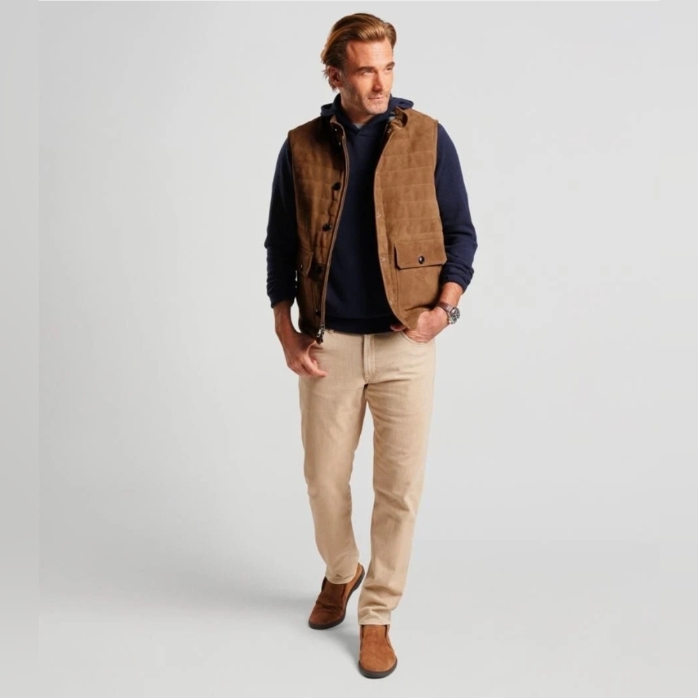 NWT. Peter Millar Suede Greenwich Vest. Birchwood. XL. Originally $895
